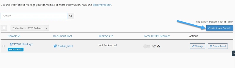 Thao tác thêm domain mới trong cPanel