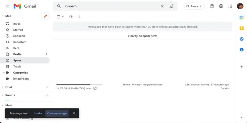 Chúng ta có nút Undo hiện ra sau khi gửi mail, nếu muốn rút lại bạn có thể ấn nhanh vào đây
